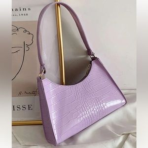 Lavender Croc Embossed Shoulder Bag